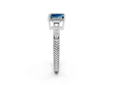 White gold Emerald Cut Aquamarine Engagement Ring with Milgrain Channel Set Band and Prong Setting_2