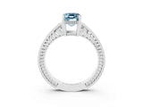 White gold Emerald Cut Aquamarine Engagement Ring with Milgrain Channel Set Band and Prong Setting_3