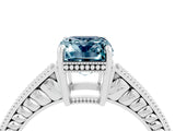 White gold Emerald Cut Aquamarine Engagement Ring with Milgrain Channel Set Band and Prong Setting_4