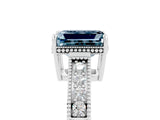 White gold Emerald Cut Aquamarine Engagement Ring with Milgrain Channel Set Band and Prong Setting_5