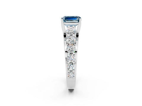 White gold Emerald Cut Aquamarine Engagement Ring with Pavé Band and Four-Prong Setting_2