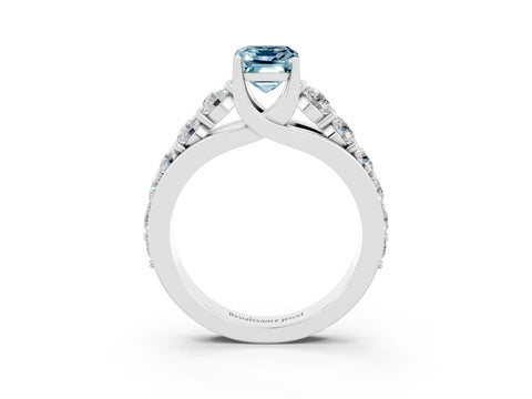 White gold Emerald Cut Aquamarine Engagement Ring with Pavé Band and Four-Prong Setting_3