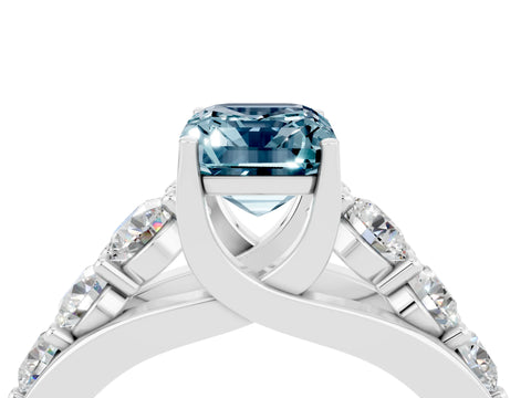 White gold Emerald Cut Aquamarine Engagement Ring with Pavé Band and Four-Prong Setting_4