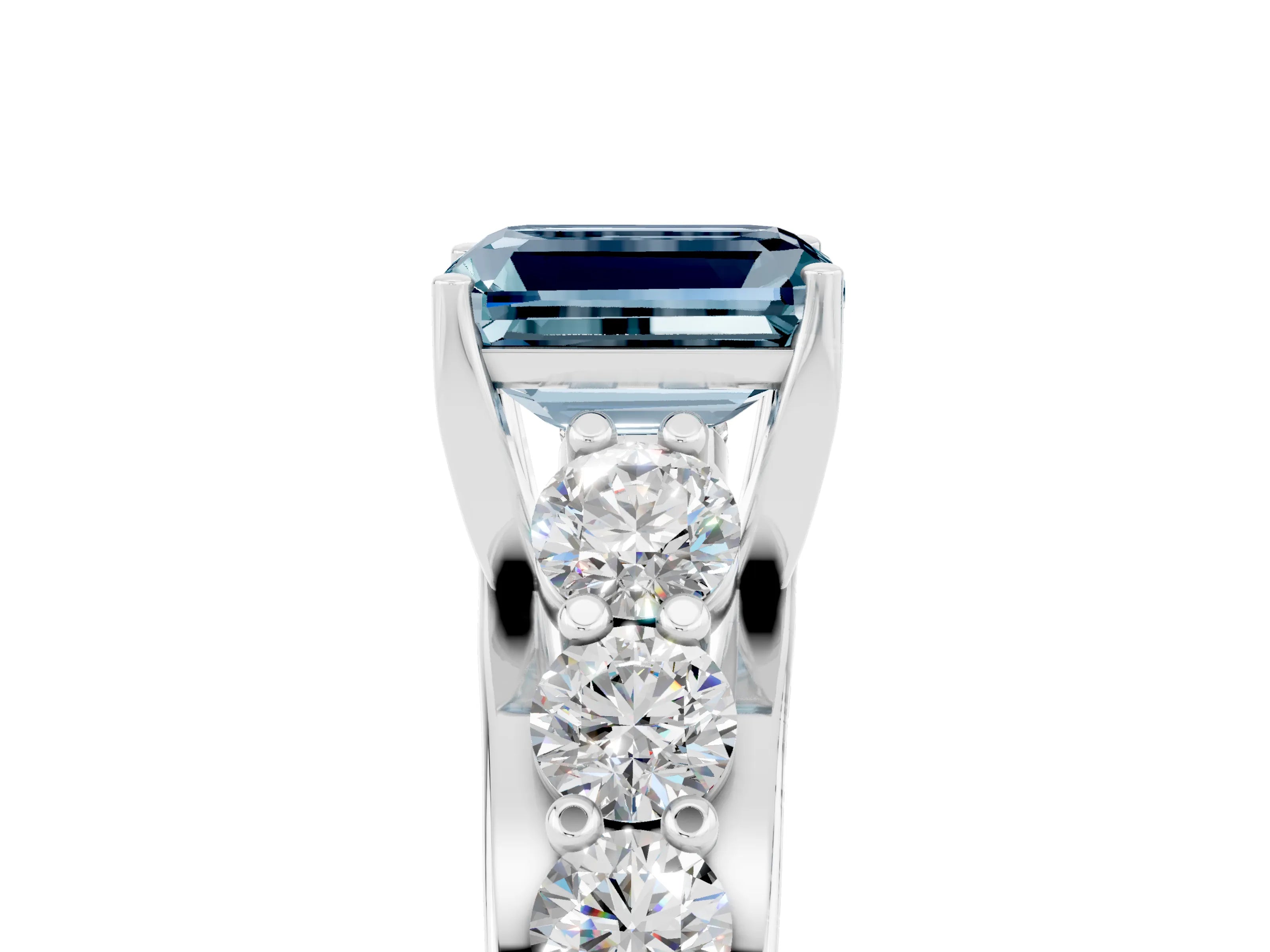White gold Emerald Cut Aquamarine Engagement Ring with Pavé Band and Four-Prong Setting_5
