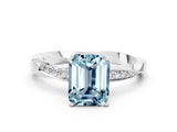 White gold Emerald Cut Aquamarine Engagement Ring with Side Stone Accents and Four-Prong Setting_24