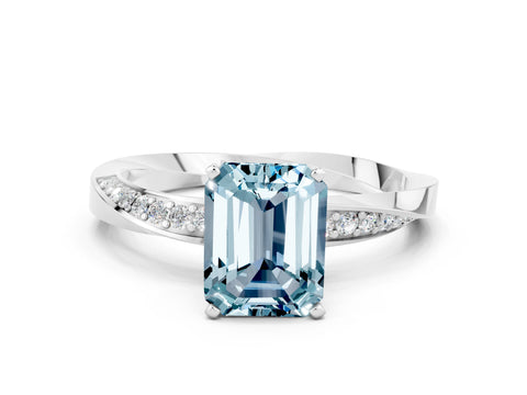 White gold Emerald Cut Aquamarine Engagement Ring with Side Stone Accents and Four-Prong Setting_27