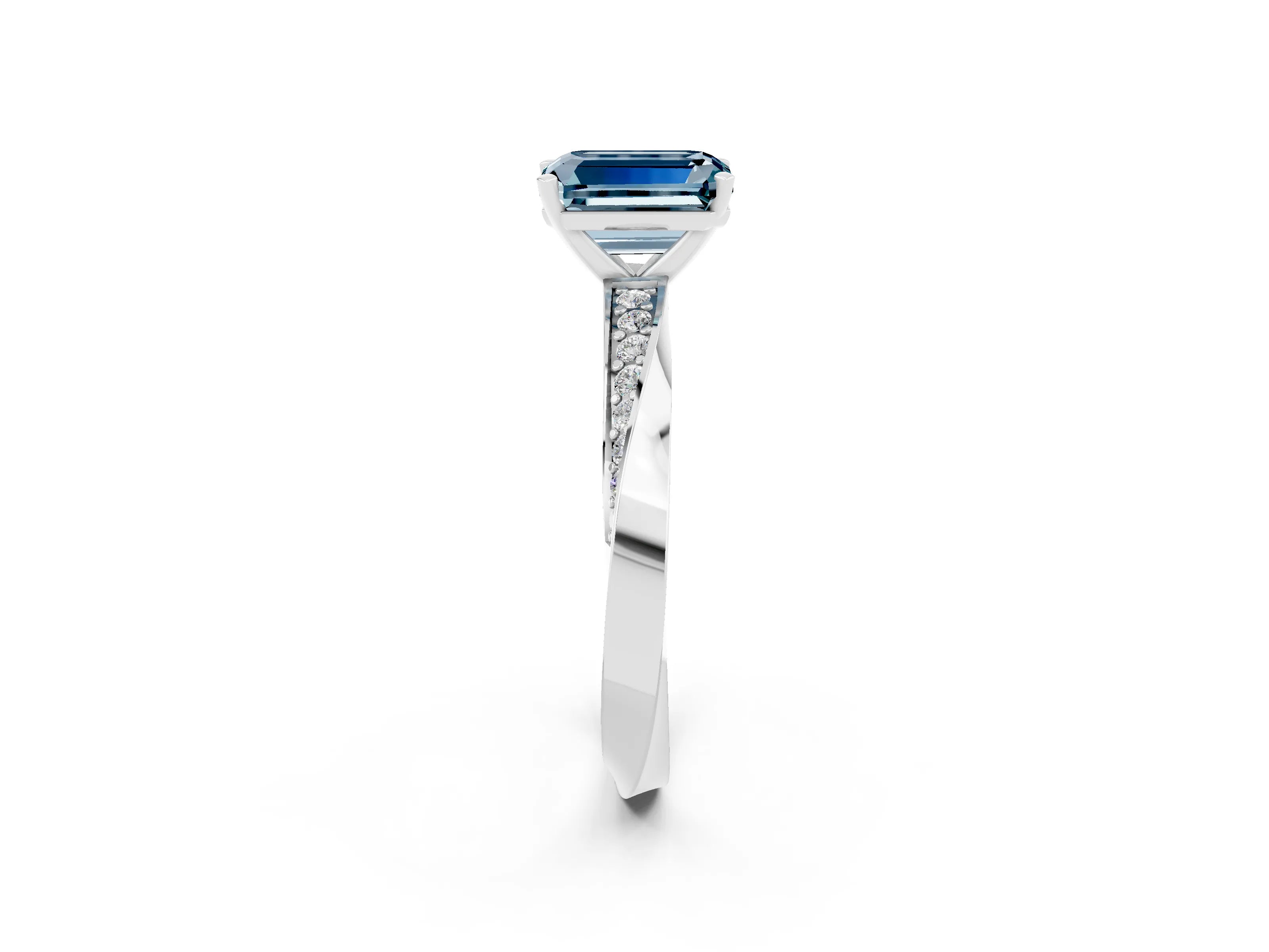 White gold Emerald Cut Aquamarine Engagement Ring with Side Stone Accents and Four-Prong Setting_29