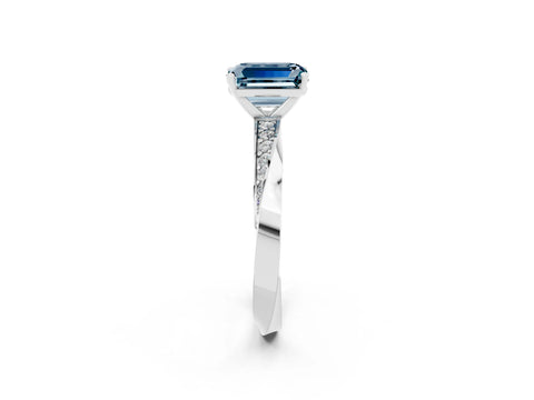 White gold Emerald Cut Aquamarine Engagement Ring with Side Stone Accents and Four-Prong Setting_29