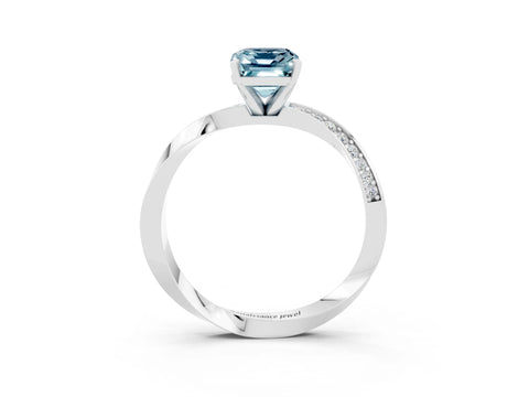 White gold Emerald Cut Aquamarine Engagement Ring with Side Stone Accents and Four-Prong Setting_30