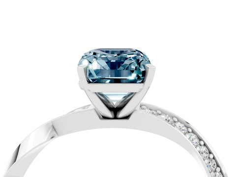 White gold Emerald Cut Aquamarine Engagement Ring with Side Stone Accents and Four-Prong Setting_31