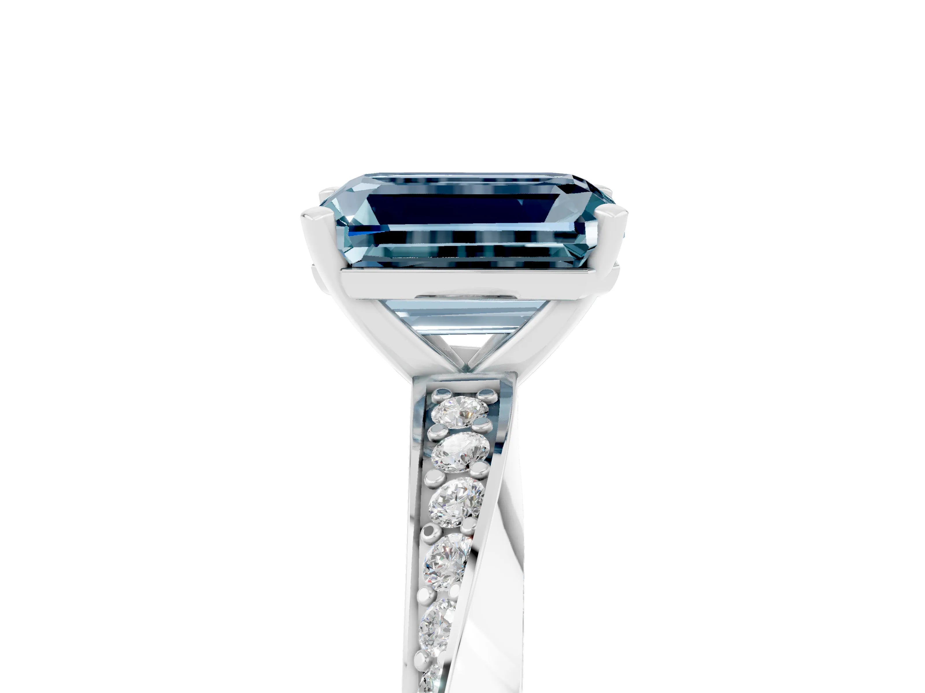 White gold Emerald Cut Aquamarine Engagement Ring with Side Stone Accents and Four-Prong Setting_32