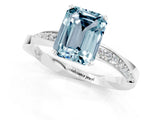 White gold Emerald Cut Aquamarine Engagement Ring with Side Stone Accents and Four-Prong Setting_85