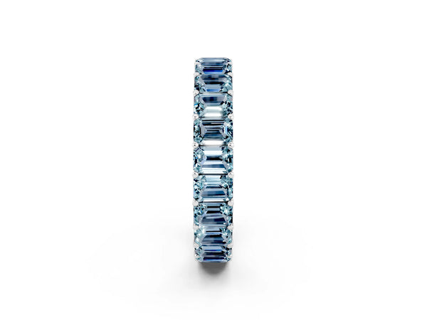 White Gold Emerald Cut Aquamarine North-South Eternity Wedding Band with Shared Prongs