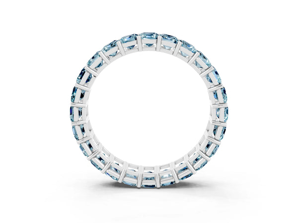 Sterling Silver Emerald Cut Aquamarine North-South Eternity Wedding Band with Shared Prongs