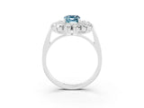 White gold Emerald Cut Aquamarine Floral Double Halo Engagement Ring with Prong Setting_141