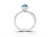 White gold Emerald Cut Aquamarine Halo Ring with Round Split Shank and Prong Setting_63
