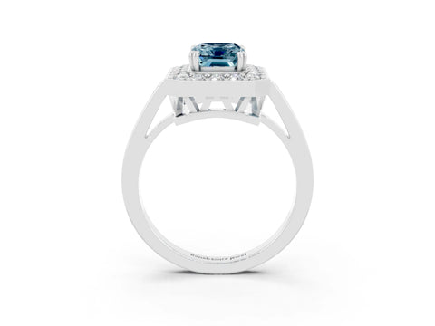 White gold Emerald Cut Aquamarine Halo Ring with Split Shank and Four-Prong Setting_3