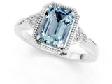 White gold Emerald Cut Aquamarine Halo Ring with Tapered Band and Four-Prong Setting_1
