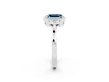 White gold Emerald Cut Aquamarine Halo Ring with Tapered Band and Four-Prong Setting_2