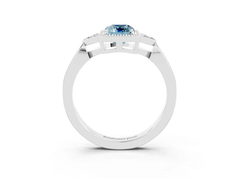 White gold Emerald Cut Aquamarine Halo Ring with Tapered Band and Four-Prong Setting_3