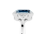 White gold Emerald Cut Aquamarine Halo Ring with Tapered Band and Four-Prong Setting_5