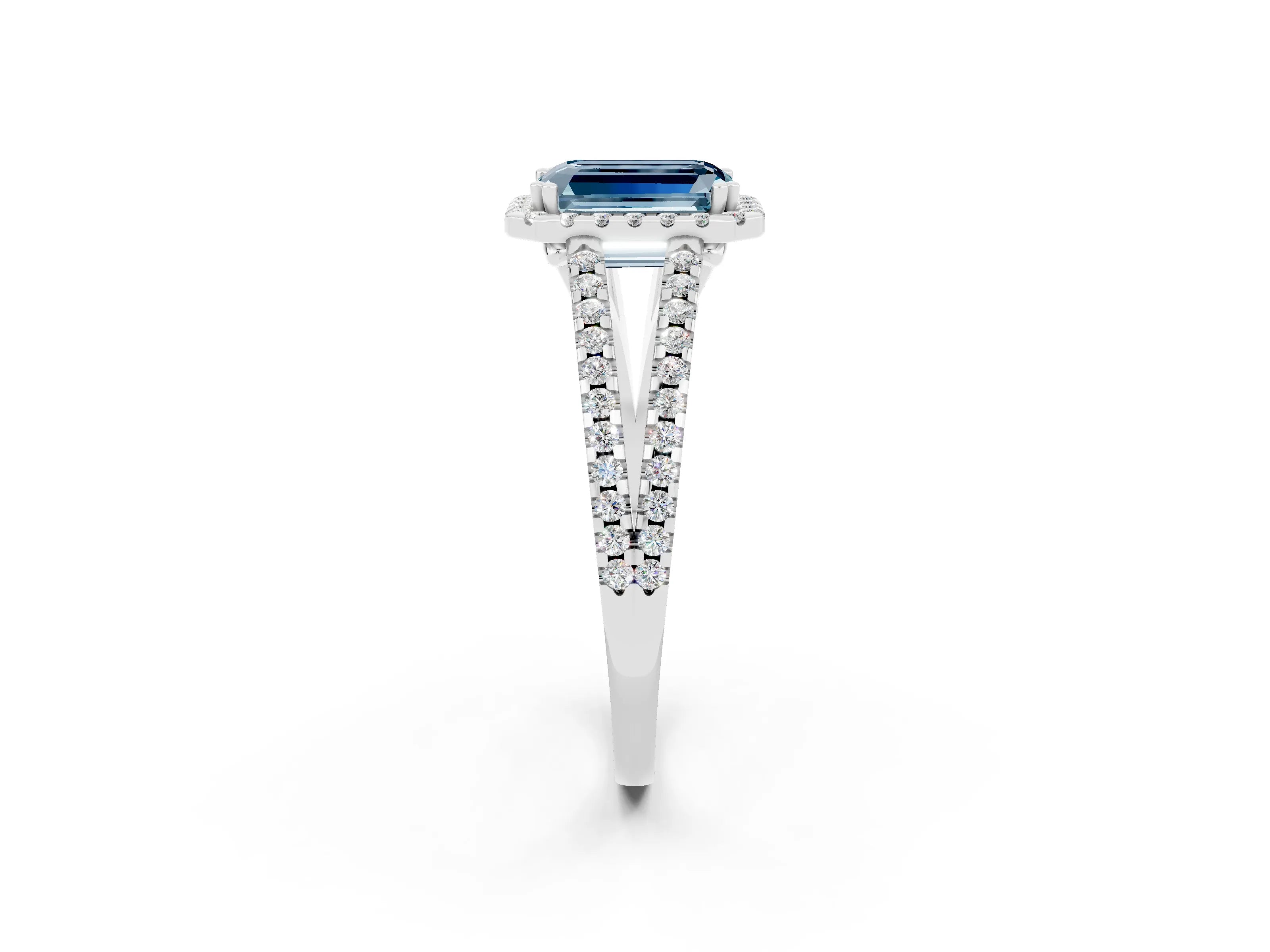 White gold Emerald Cut Aquamarine Halo Split Shank Engagement Ring_14