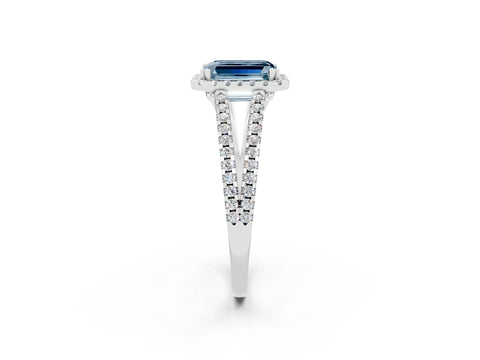 White gold Emerald Cut Aquamarine Halo Split Shank Engagement Ring_14