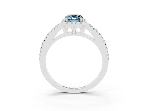 White gold Emerald Cut Aquamarine Halo Split Shank Engagement Ring_15