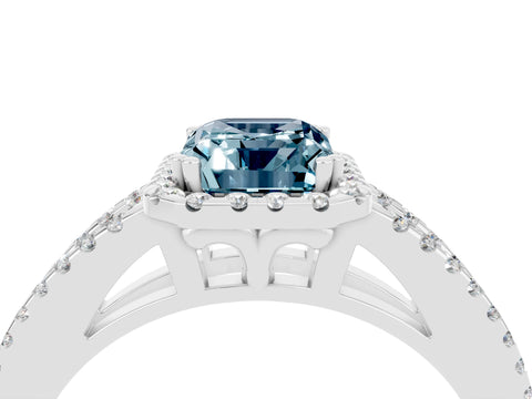 White gold Emerald Cut Aquamarine Halo Split Shank Engagement Ring_16