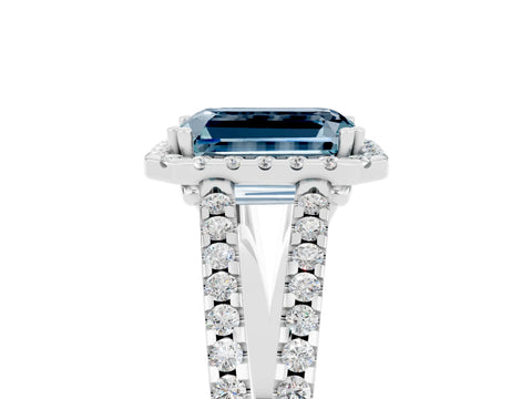 White gold Emerald Cut Aquamarine Halo Split Shank Engagement Ring_17