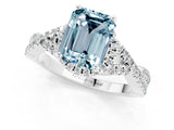 White gold Emerald Cut Aquamarine Halo Twist Band Solitaire Prong Setting Ring_1
