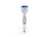 White gold Emerald Cut Aquamarine Halo Twist Band Solitaire Prong Setting Ring_2