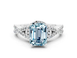 White gold Emerald Cut Aquamarine  Halo Twist Band Solitaire Prong Setting Ring_24