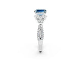White gold Emerald Cut Aquamarine  Halo Twist Band Solitaire Prong Setting Ring_26