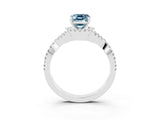 White gold Emerald Cut Aquamarine  Halo Twist Band Solitaire Prong Setting Ring_27