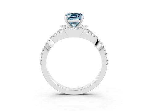 White gold Emerald Cut Aquamarine Halo Twist Band Solitaire Prong Setting Ring_3