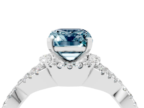 White gold Emerald Cut Aquamarine Halo Twist Band Solitaire Prong Setting Ring_4