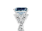 White gold Emerald Cut Aquamarine Halo Twist Band Solitaire Prong Setting Ring_5