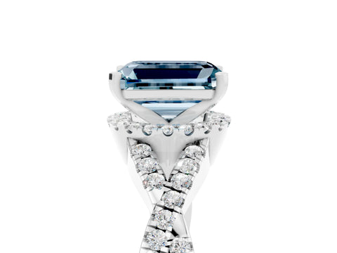 White gold Emerald Cut Aquamarine Halo Twist Band Solitaire Prong Setting Ring_5
