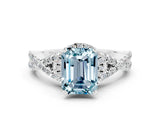 White gold Emerald Cut Aquamarine  Halo Twist Band Solitaire Prong Setting Ring_66