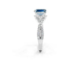 White gold Emerald Cut Aquamarine  Halo Twist Band Solitaire Prong Setting Ring_68