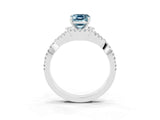 White gold Emerald Cut Aquamarine  Halo Twist Band Solitaire Prong Setting Ring_69