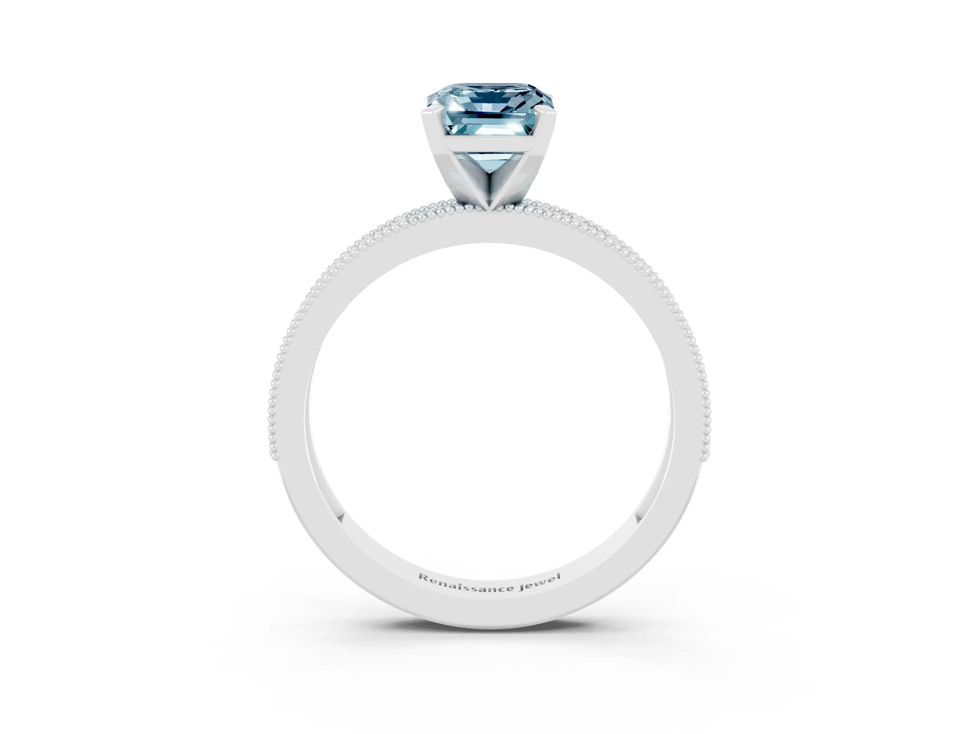 White gold Emerald Cut Aquamarine Milgrain Pavé Engagement Ring with Four-Prong Setting_15