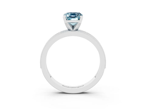 White gold Emerald Cut Aquamarine Milgrain Pavé Engagement Ring with Four-Prong Setting_15