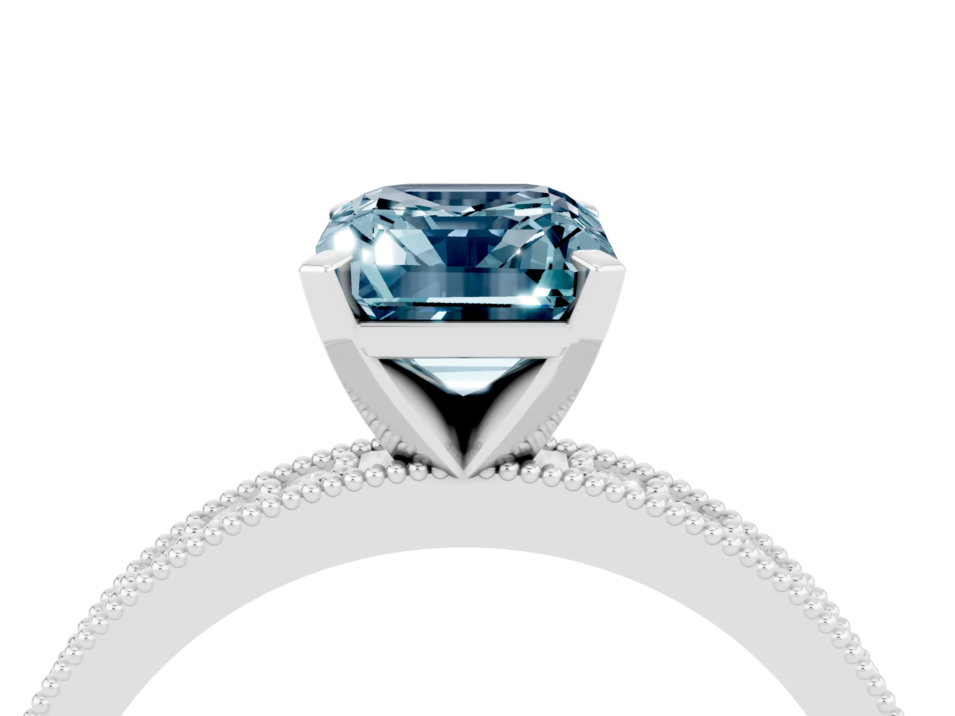 White gold Emerald Cut Aquamarine Milgrain Pavé Engagement Ring with Four-Prong Setting_16