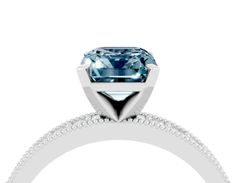 White gold Emerald Cut Aquamarine Milgrain Pavé Engagement Ring with Four-Prong Setting_16