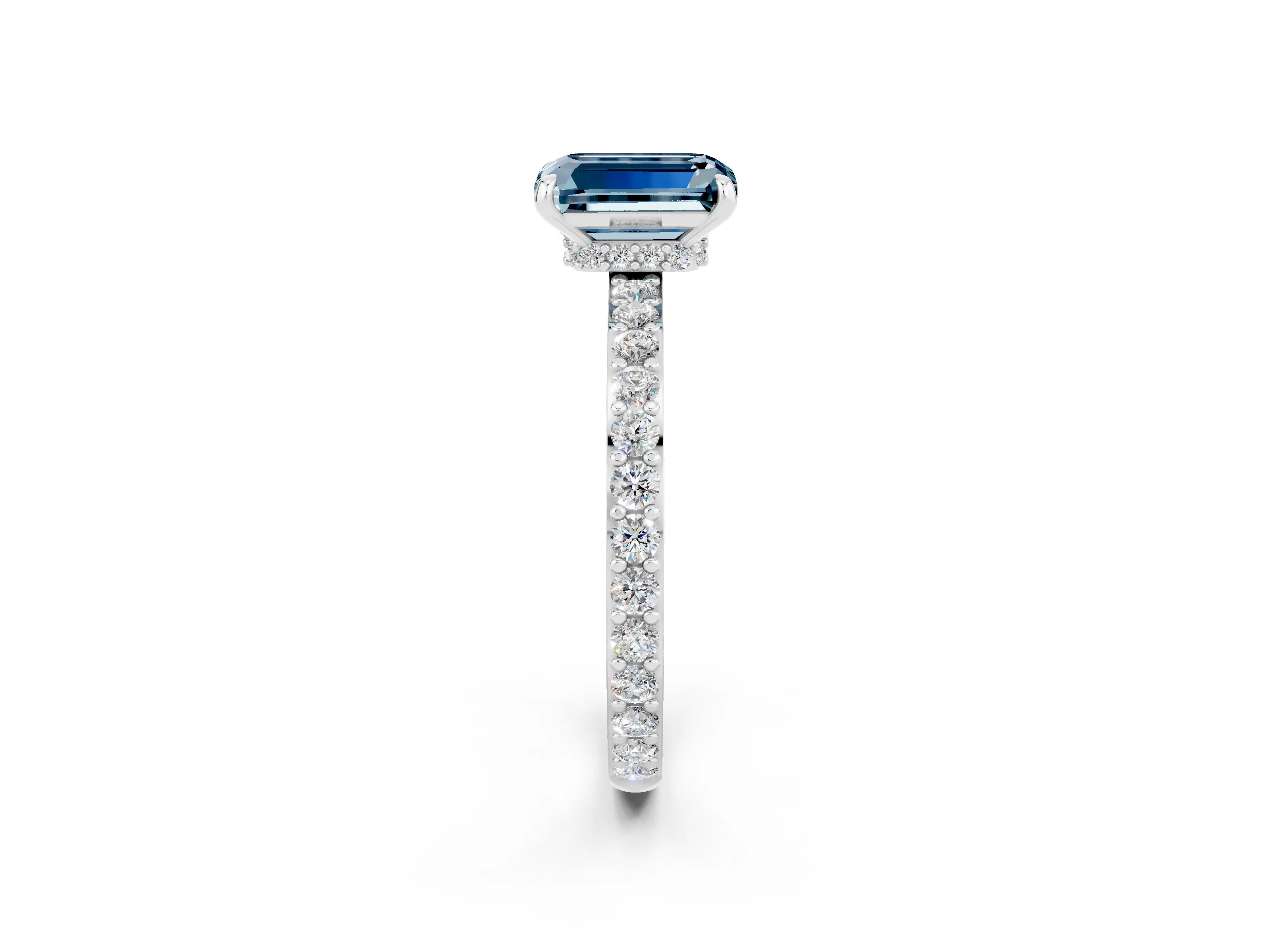 White gold Emerald Cut Aquamarine Pavé Engagement Ring with Round  Accents and Prong Setting_26
