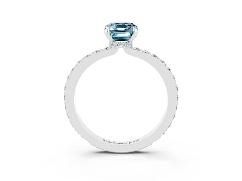 White gold Emerald Cut Aquamarine Pavé Engagement Ring with Round  Accents and Prong Setting_27