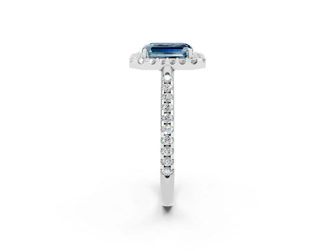 White gold Emerald Cut Aquamarine Pavé Halo Ring with Four-Prong Setting_14