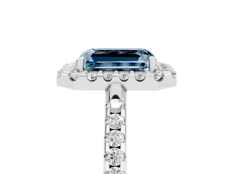 White gold Emerald Cut Aquamarine Pavé Halo Ring with Four-Prong Setting_17